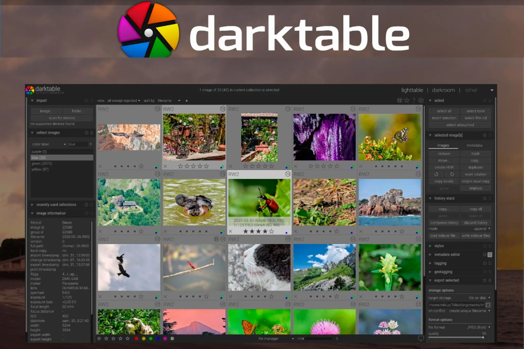 Darktable là phương pháp thay thế cho Chương trình Chuyển đổi Ảnh Canon RAW..