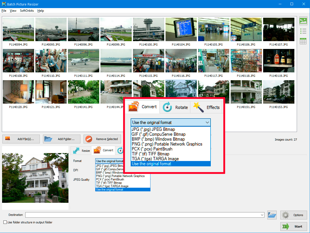 Chọn định dạng đầu ra.