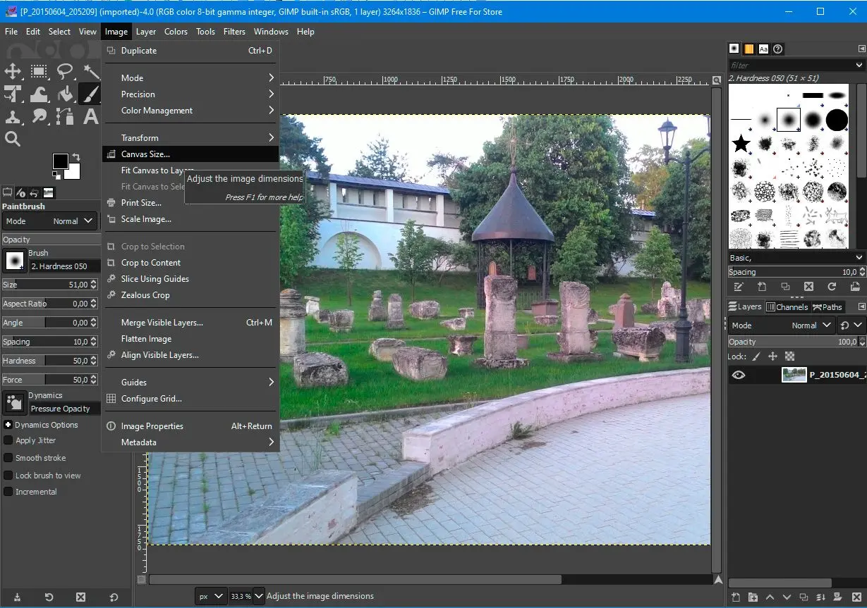 Mở kích thước hình ảnh trong GIMP..