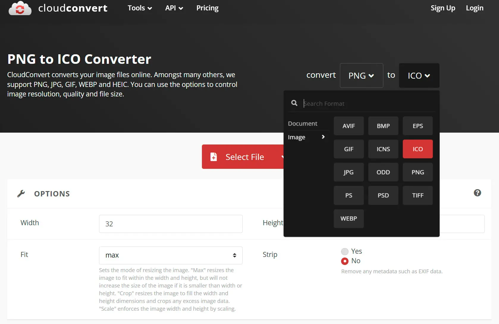 CloudConvert: png sang biểu tượng..