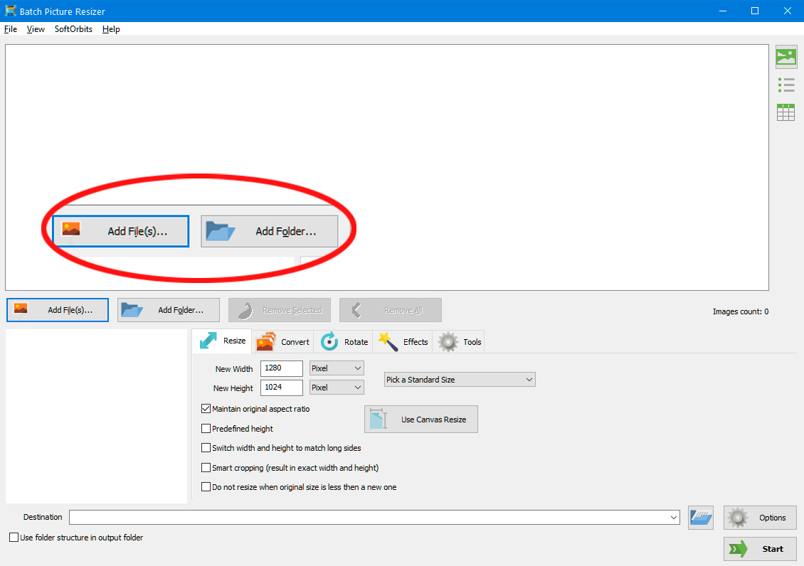 Thêm tập tin để thay đổi kích thước nhiều ảnh trong Windows 11.