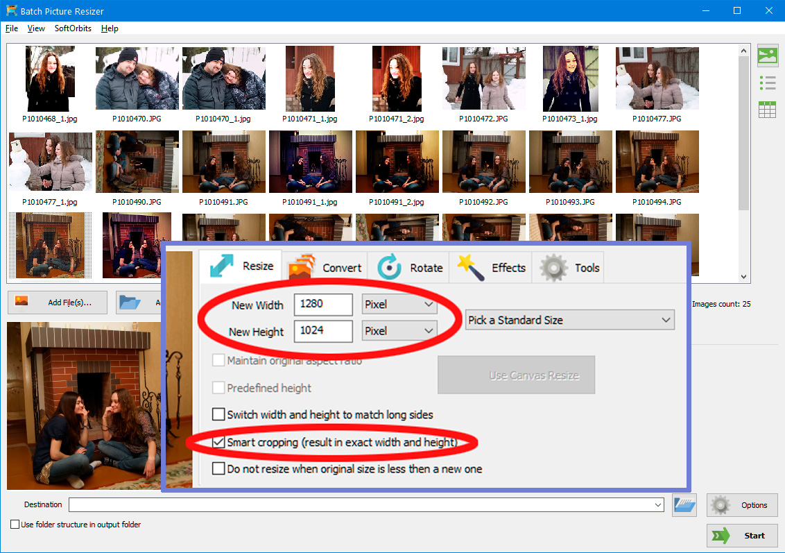 Chọn thay đổi kích thước thông minh nhiều ảnh.
