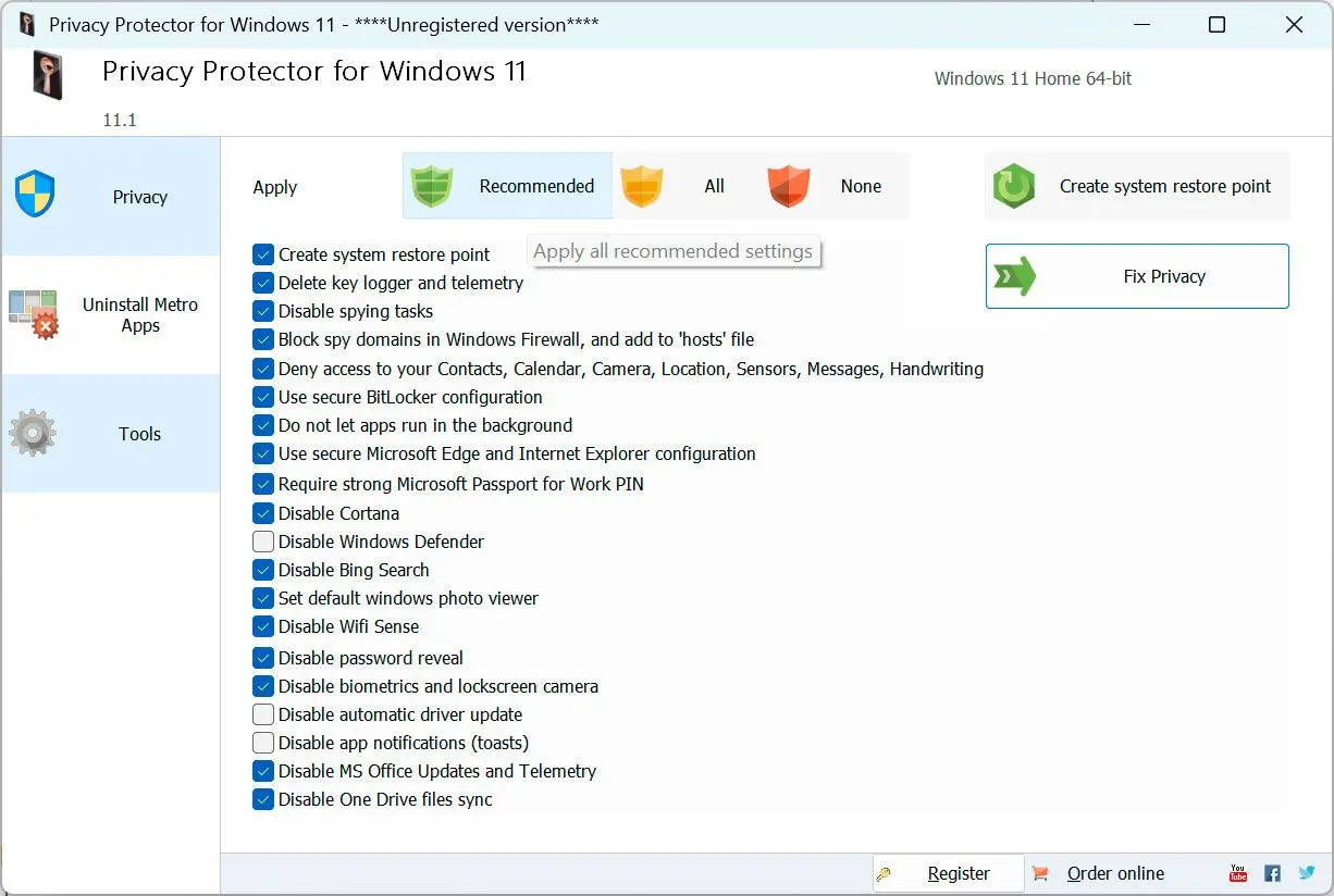 Privacy Protector for Windows 11 Ảnh chụp màn hình.