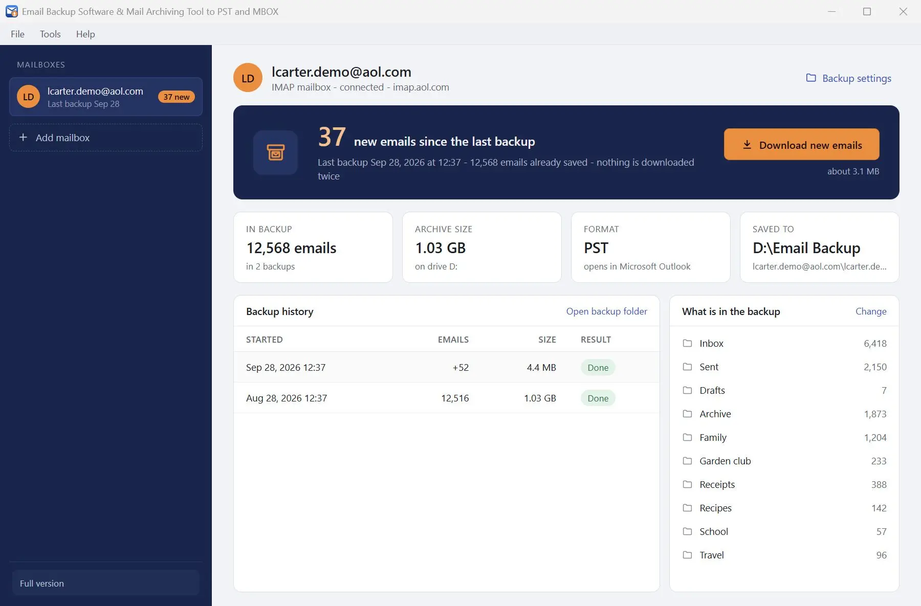 Email Backup Software & Mail Archiving Tool to PST and MBOX Ảnh chụp màn hình.