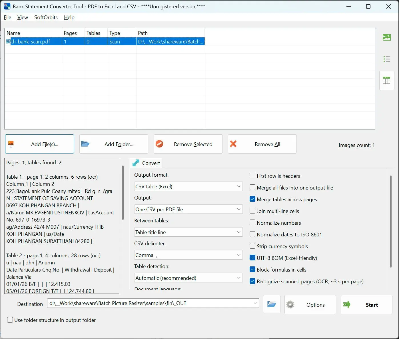 PDF to CSV Converter Ảnh chụp màn hình.