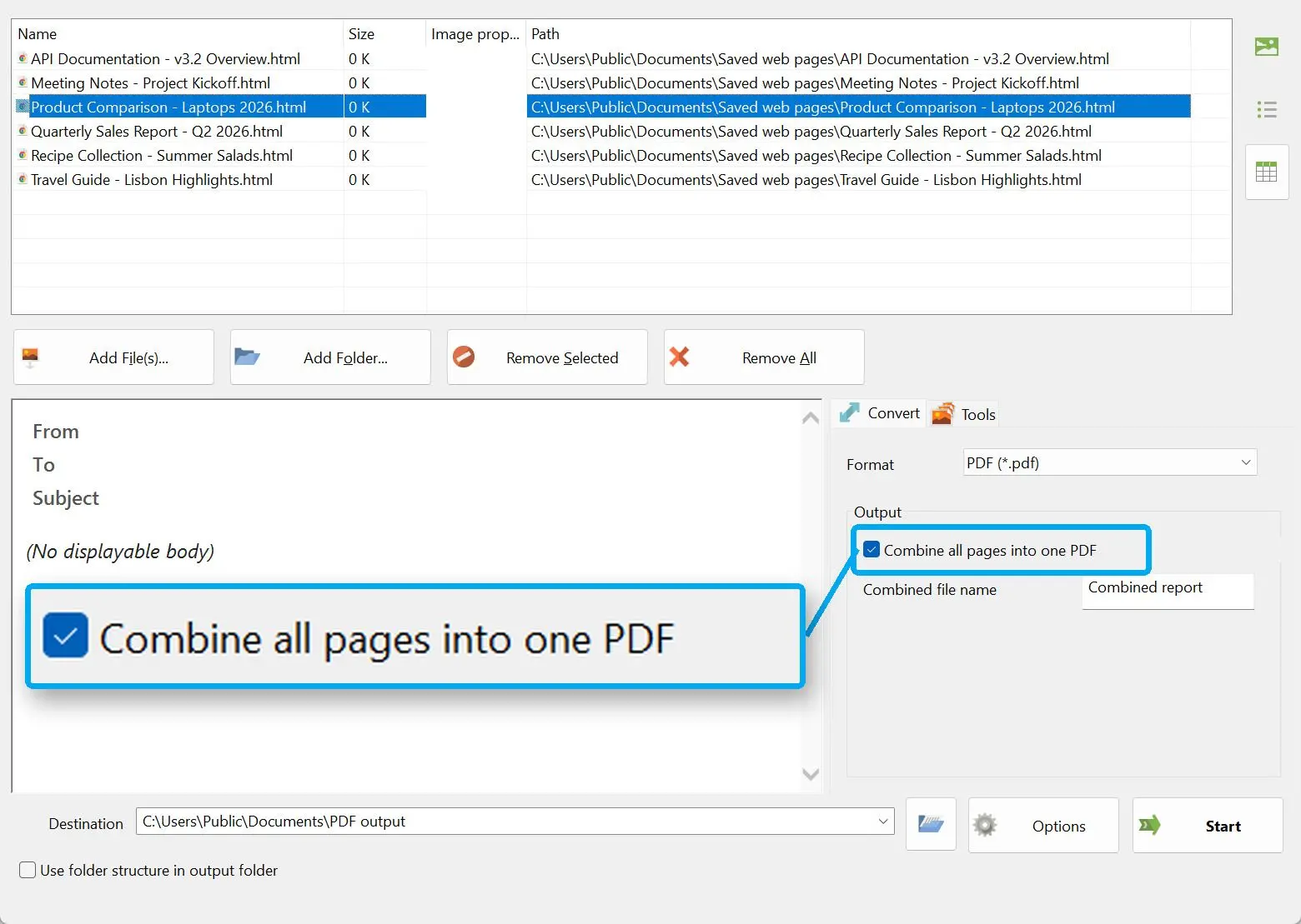 Chọn "Kết hợp tất cả các trang thành một tệp PDF".
