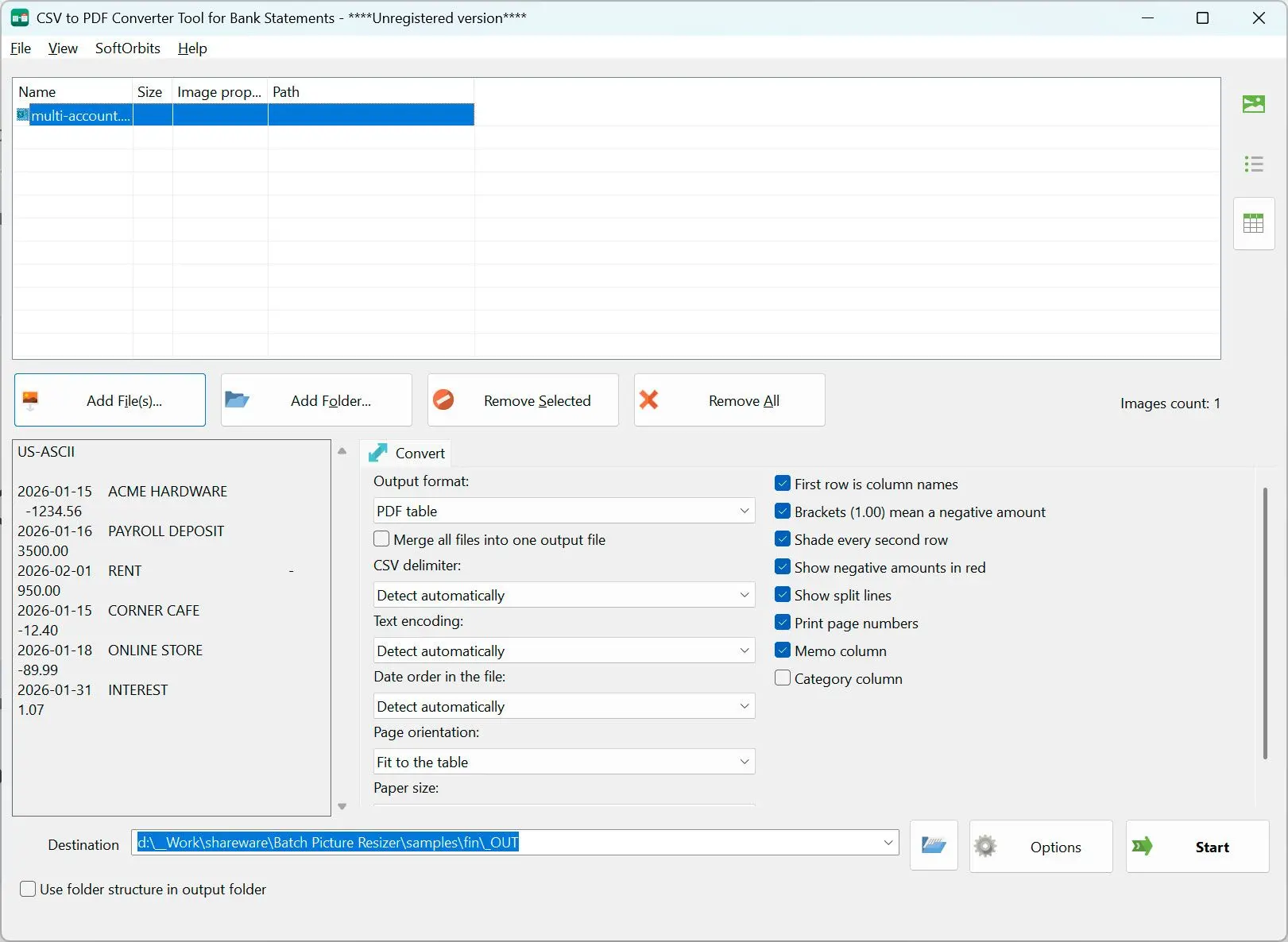 CSV to PDF Converter Ảnh chụp màn hình.