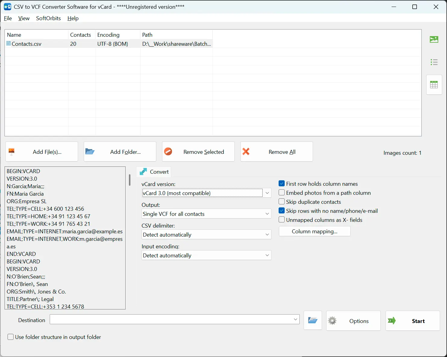 CSV to VCF Converter Software for vCard Ảnh chụp màn hình.
