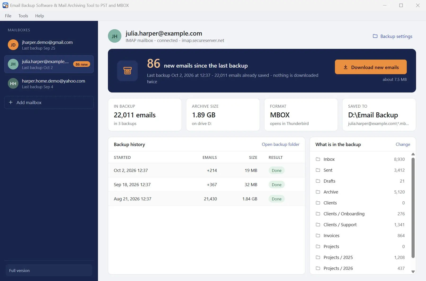 Email Backup Software & Mail Archiving Tool to PST and MBOX Ảnh chụp màn hình.
