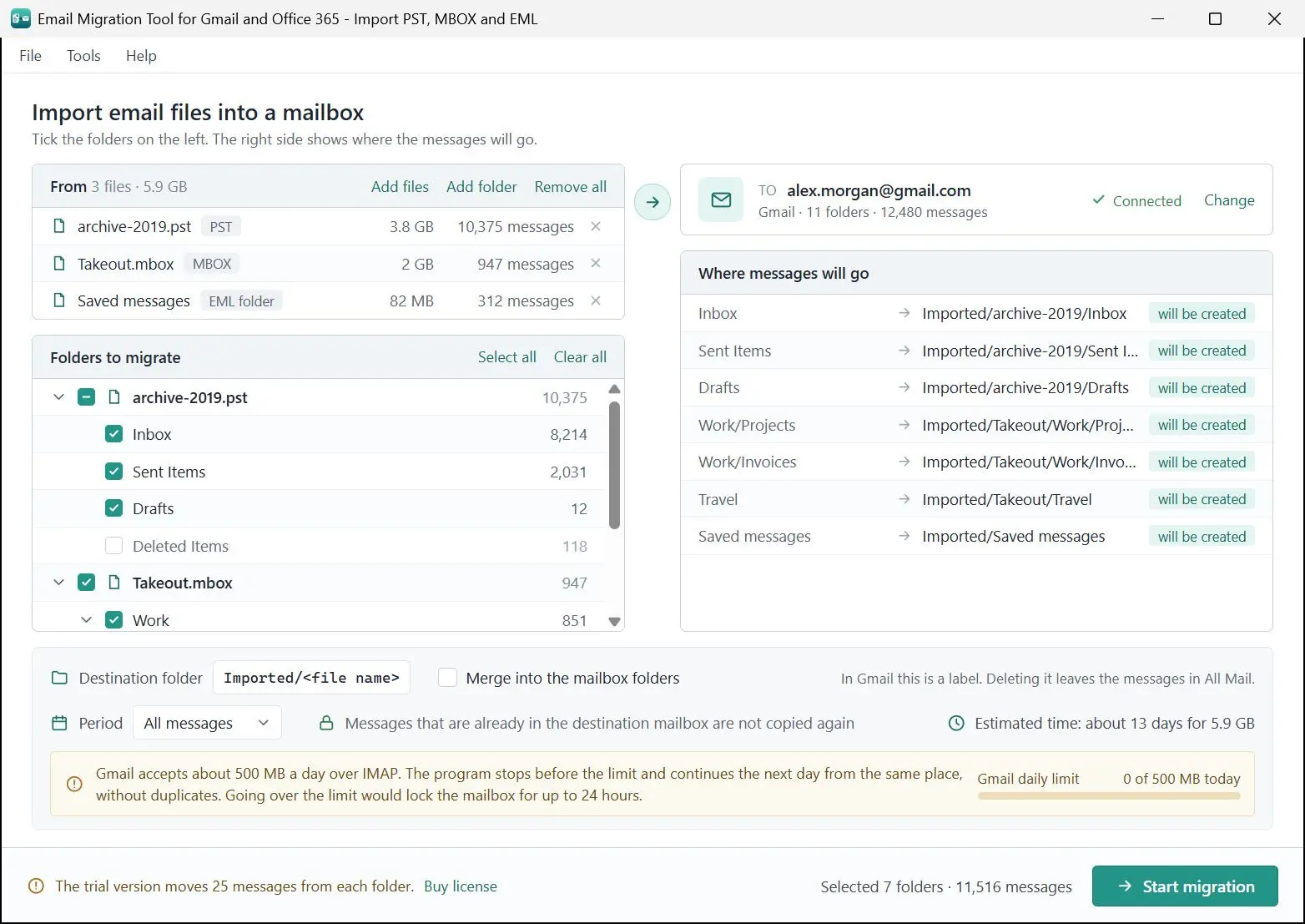 Email Migration Tool for Gmail and Office 365 - Import PST, MBOX and EML Ảnh chụp màn hình.