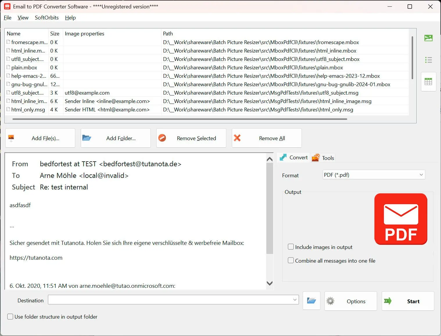 Email to PDF Converter Software Ảnh chụp màn hình.