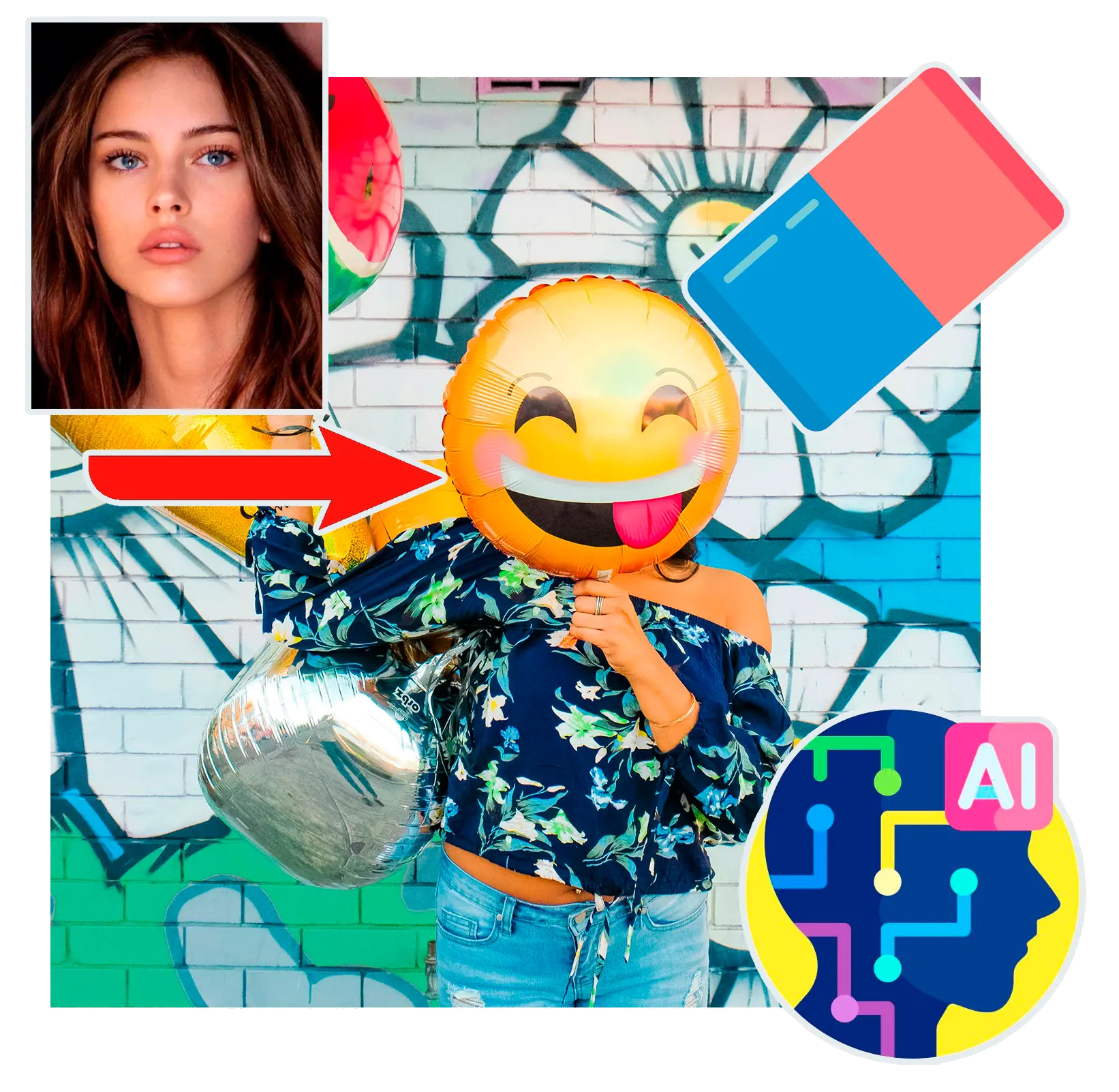 Công cụ xóa Emoji khuôn mặt cô gái bằng AI.