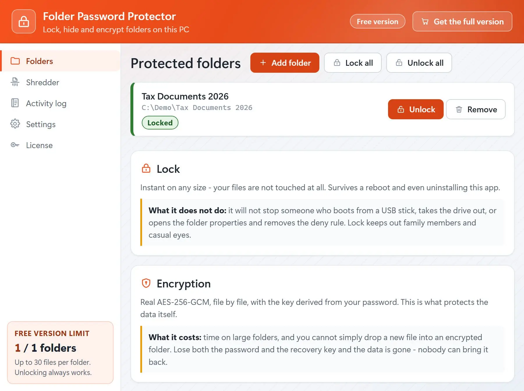 Folder Password Protector Ảnh chụp màn hình.