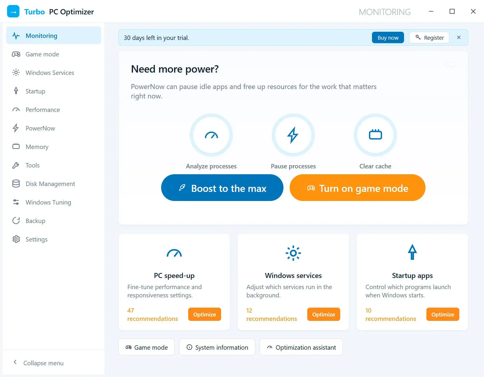 Turbo PC Optimizer Ảnh chụp màn hình.