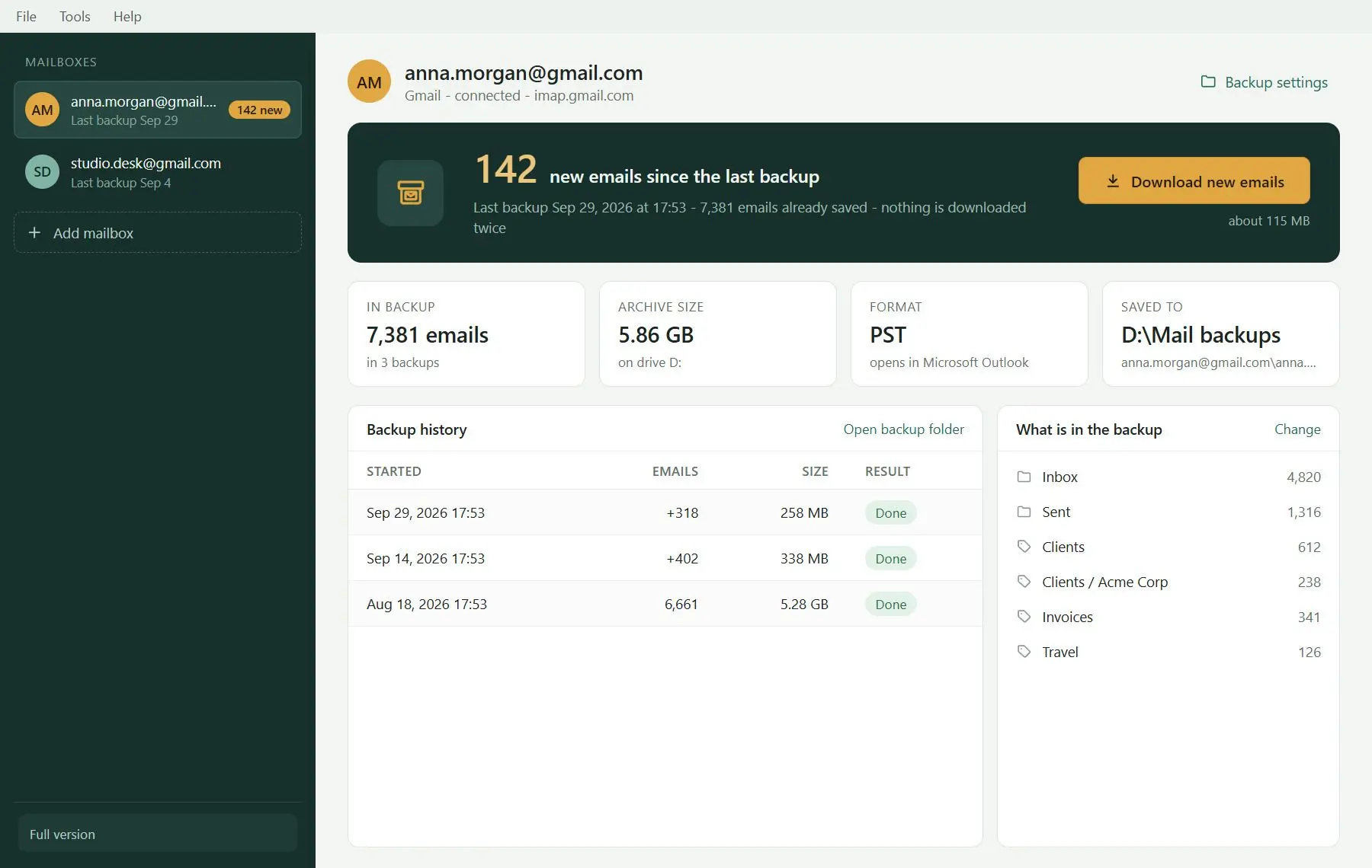 Gmail Backup & Export Software to PST and MBOX Ảnh chụp màn hình.