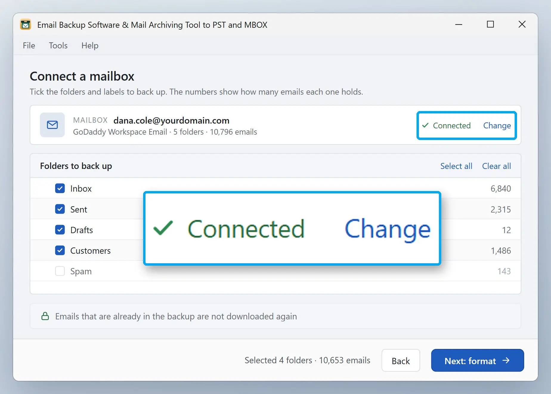 Email Backup Software & Mail Archiving Tool to PST and MBOX Ảnh chụp màn hình.