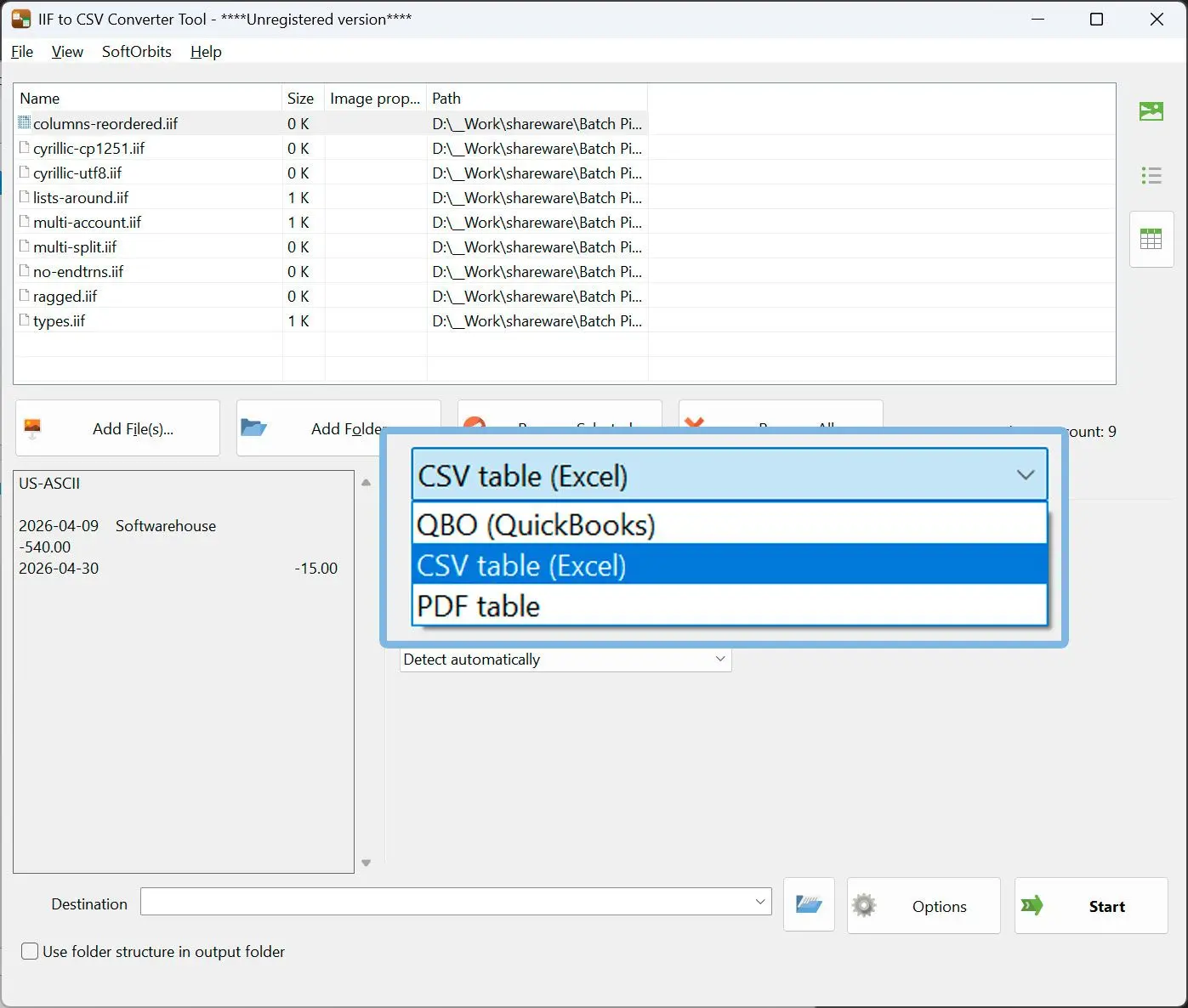 Chọn CSV và ghi tệp.