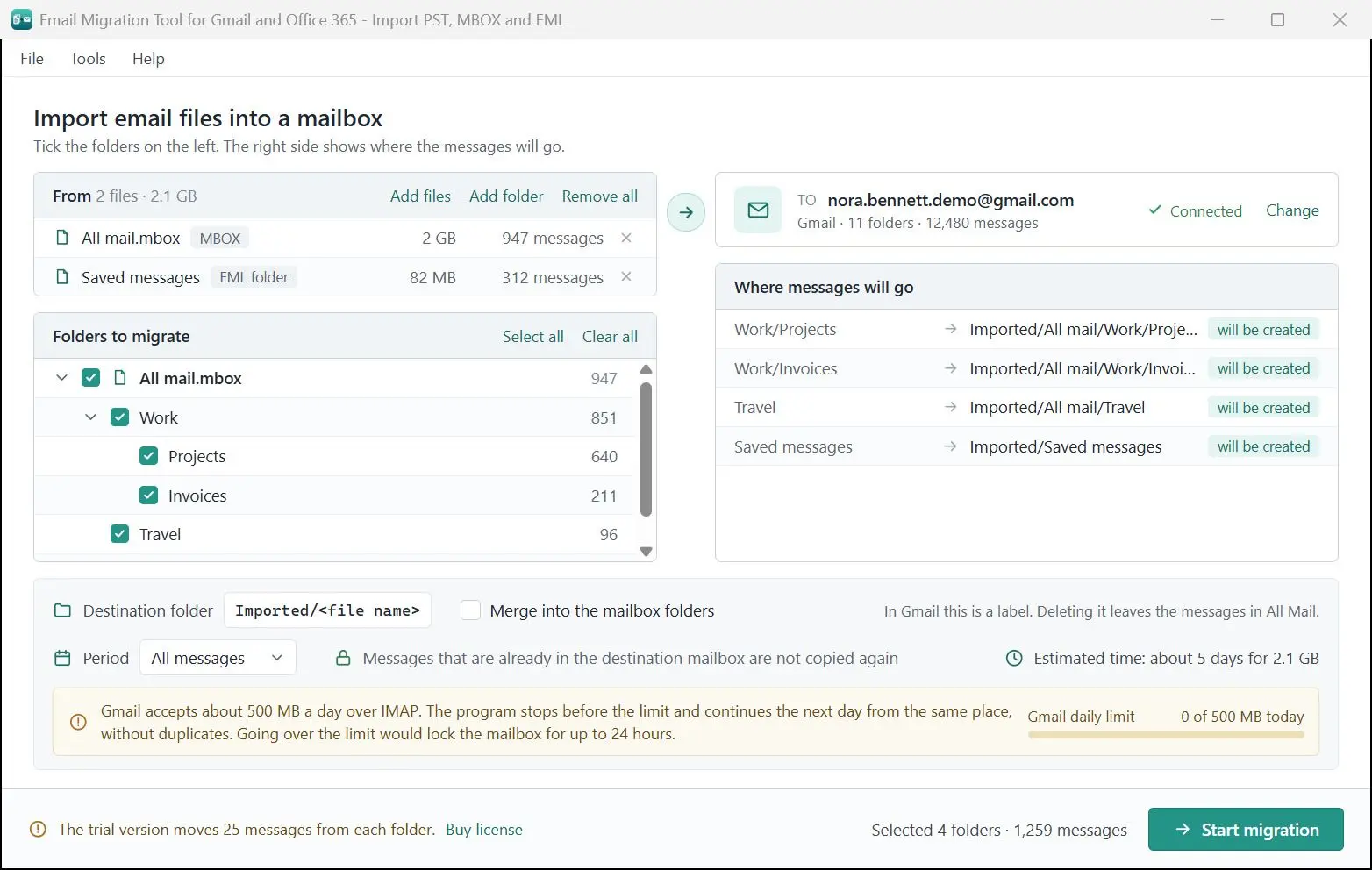 Email Migration Tool for Gmail and Office 365 - Import PST, MBOX and EML Ảnh chụp màn hình.