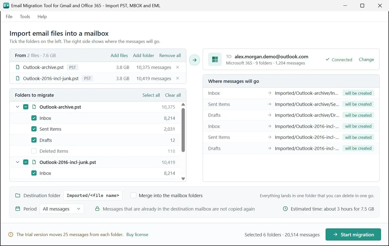 Email Migration Tool for Gmail and Office 365 - Import PST, MBOX and EML Ảnh chụp màn hình.