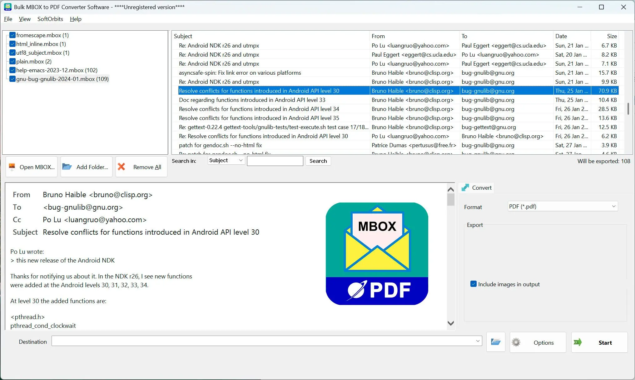 MBOX to PDF Converter Software Ảnh chụp màn hình.