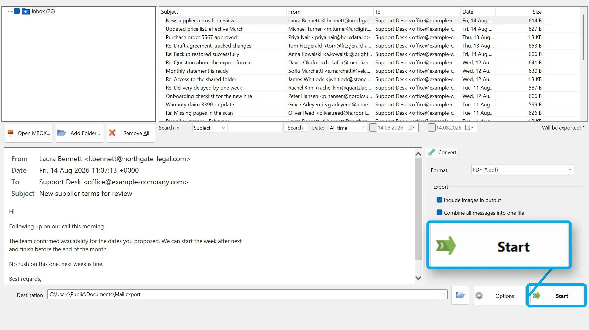 MBOX to PDF Converter Software Ảnh chụp màn hình.