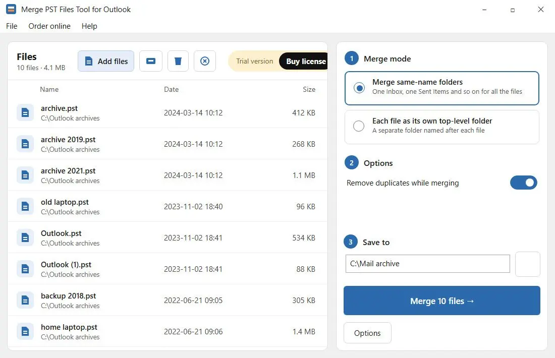 Merge PST Files Tool for Outlook Ảnh chụp màn hình.