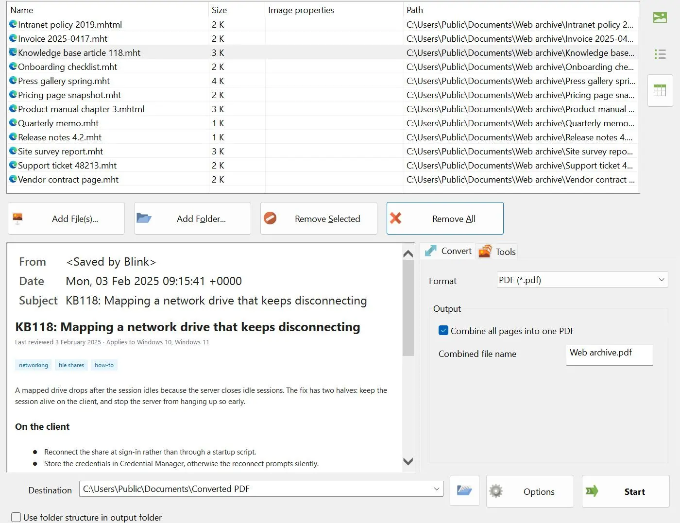 MHTML to PDF Converter Ảnh chụp màn hình.