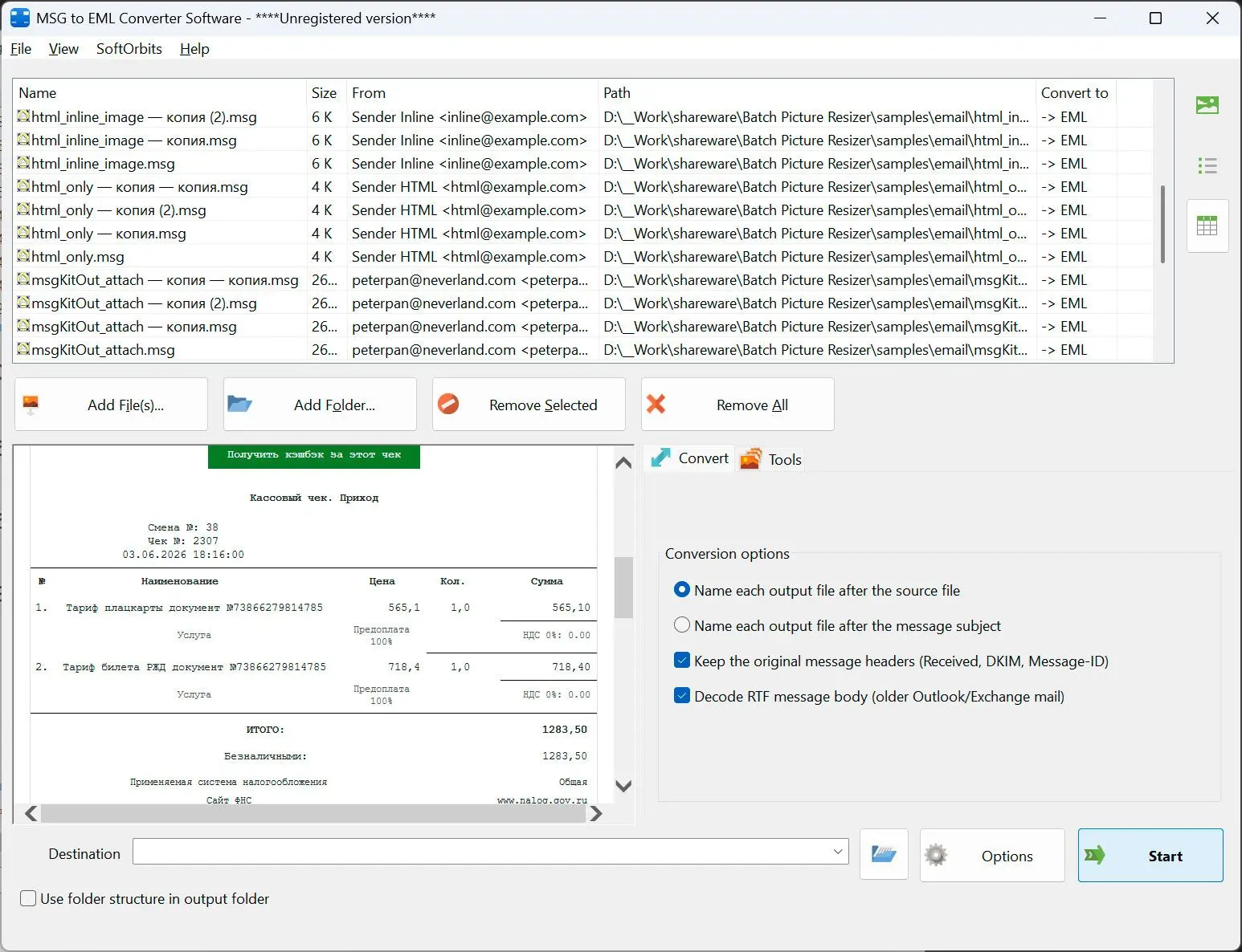 MSG to EML Converter Software Ảnh chụp màn hình.