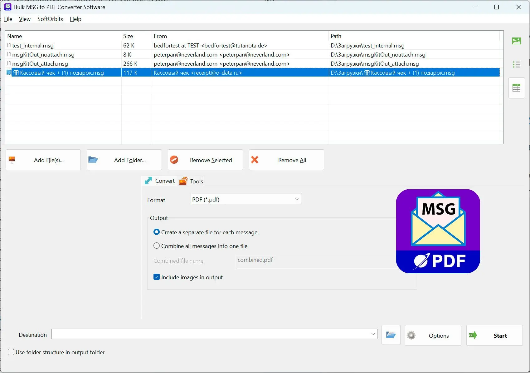 MSG to PDF Converter Software Ảnh chụp màn hình.