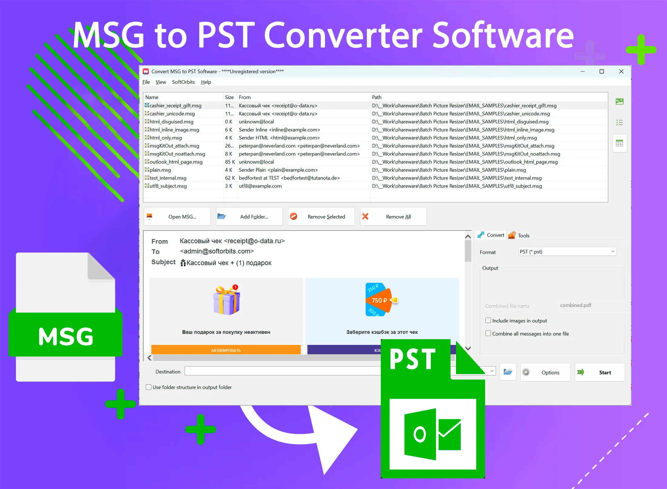 MSG to PST Converter Software Ảnh chụp màn hình.