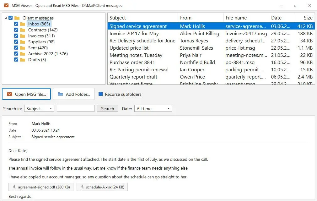 MSG Viewer - Open and Read MSG Files Ảnh chụp màn hình.