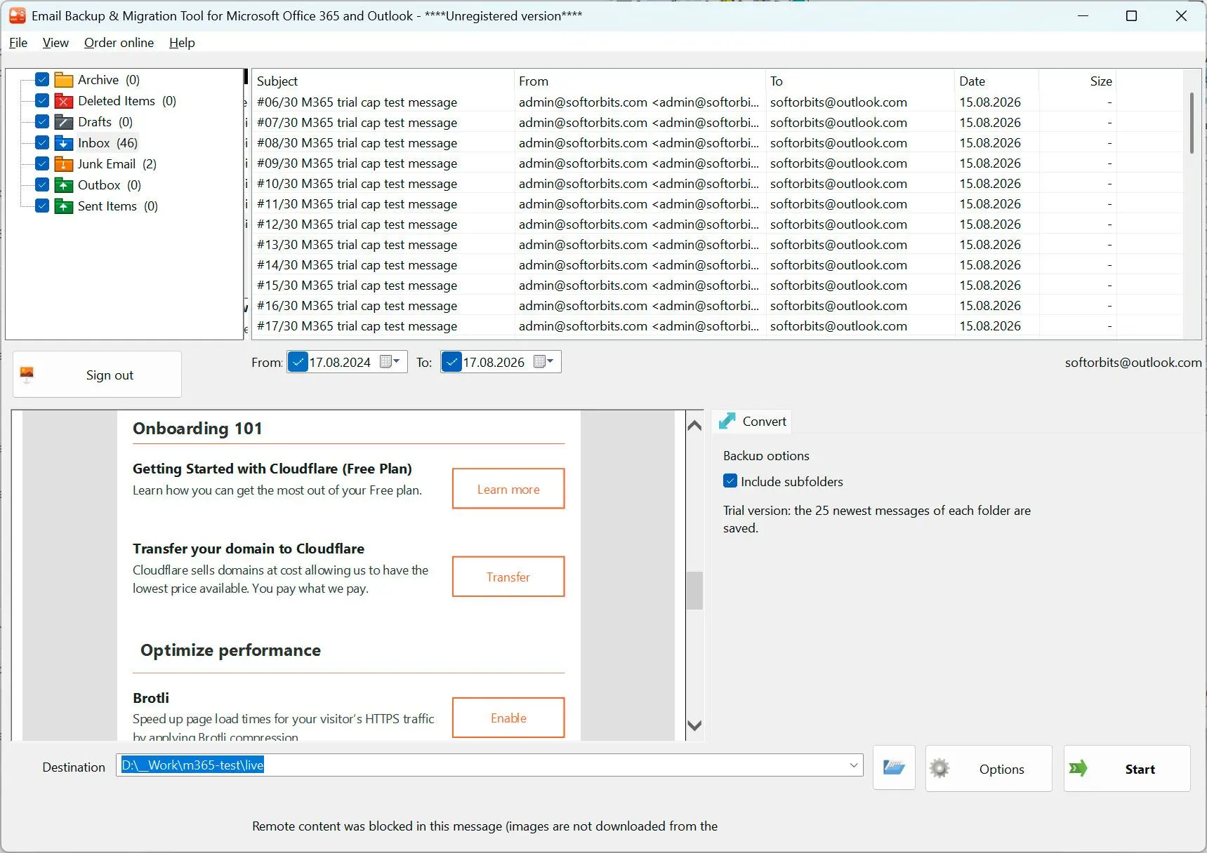 Email Backup & Migration Tool for Microsoft Office 365 and Outlook Ảnh chụp màn hình.