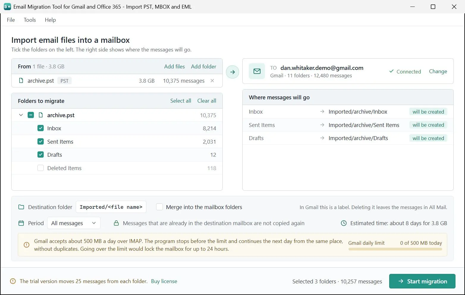 Email Migration Tool for Gmail and Office 365 - Import PST, MBOX and EML Ảnh chụp màn hình.