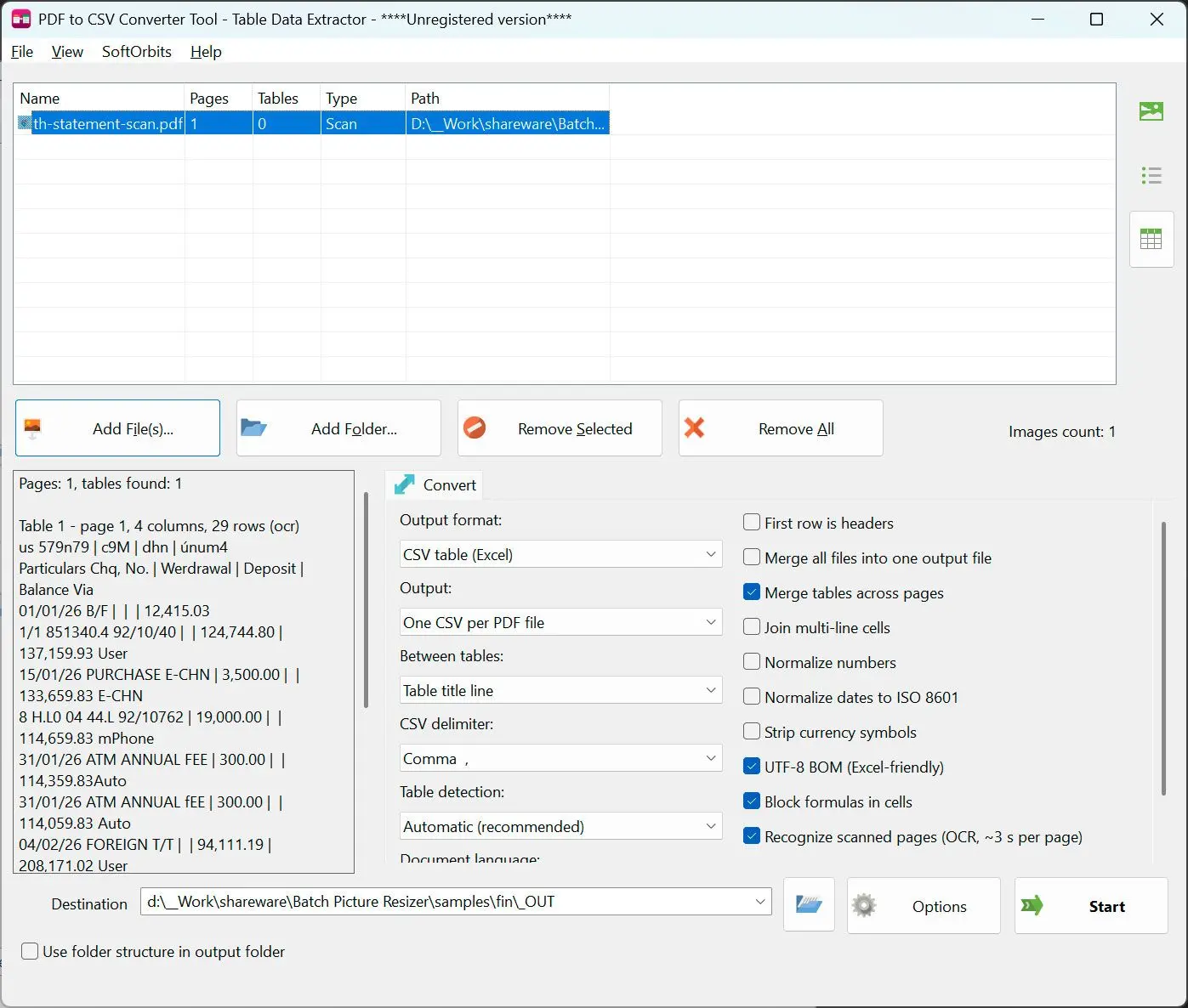 PDF to CSV Converter Ảnh chụp màn hình.