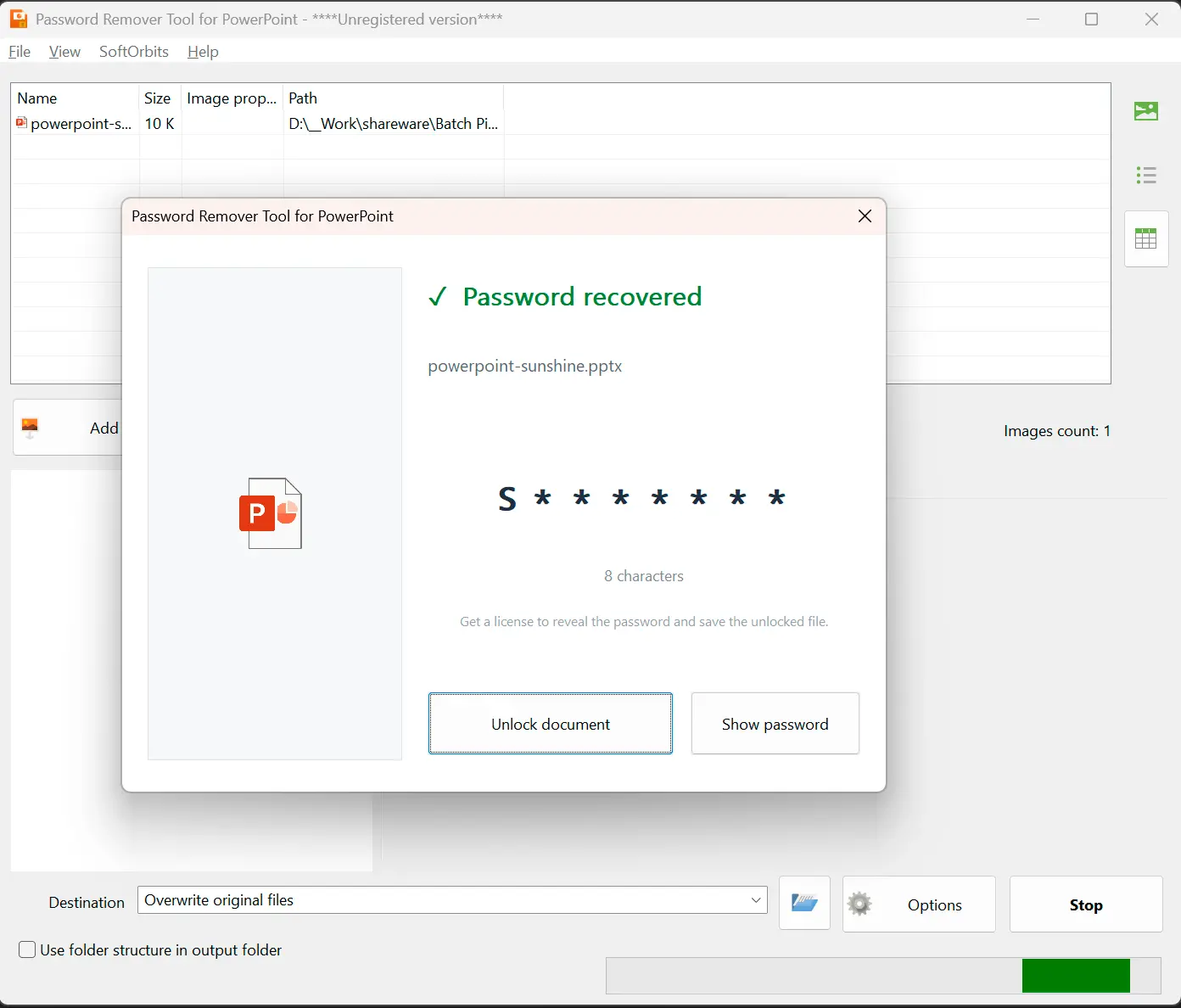 Password Remover Tool for PowerPoint Ảnh chụp màn hình.