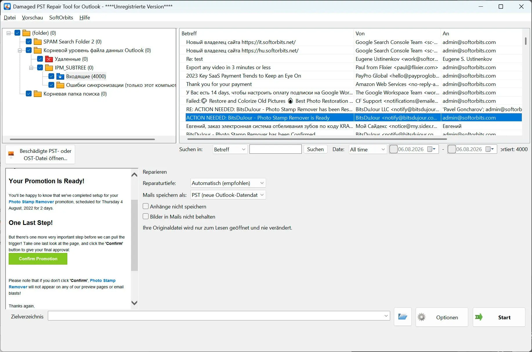 PST Repair Tool for Outlook Ảnh chụp màn hình.