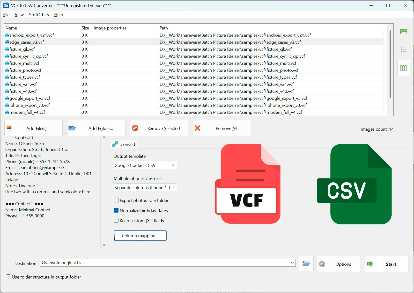 VCF to CSV Converter Software Ảnh chụp màn hình.
