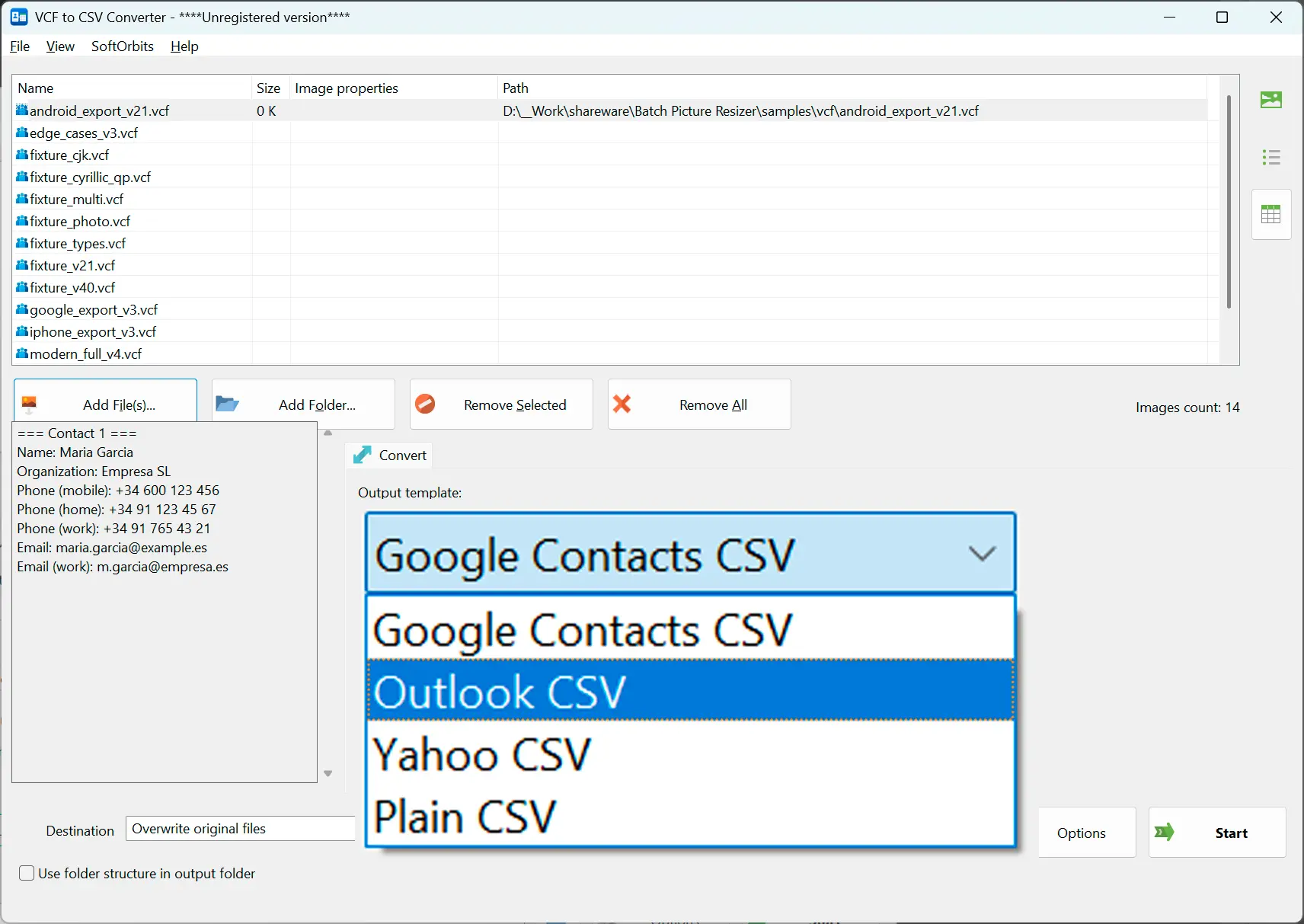 Chọn cài đặt sẵn CSV và tùy chọn.