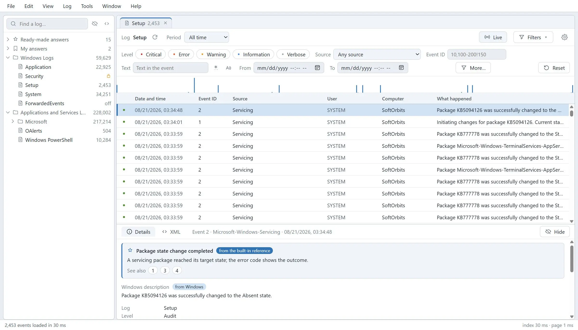 Windows Event Log Viewer Ảnh chụp màn hình.