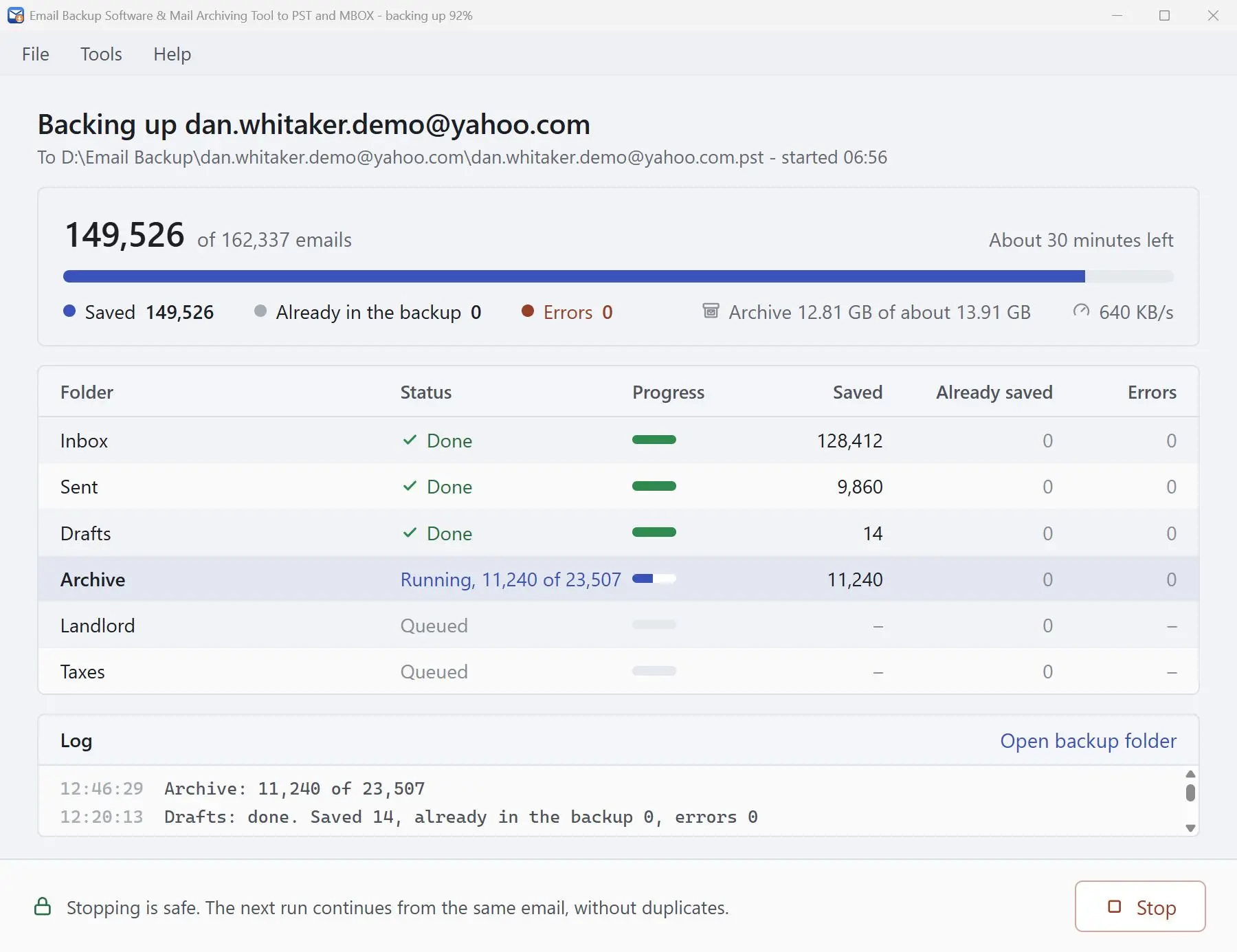 Email Backup Software & Mail Archiving Tool to PST and MBOX Ảnh chụp màn hình.